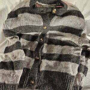 Zara Gray Knit Cardigan with Gold Button